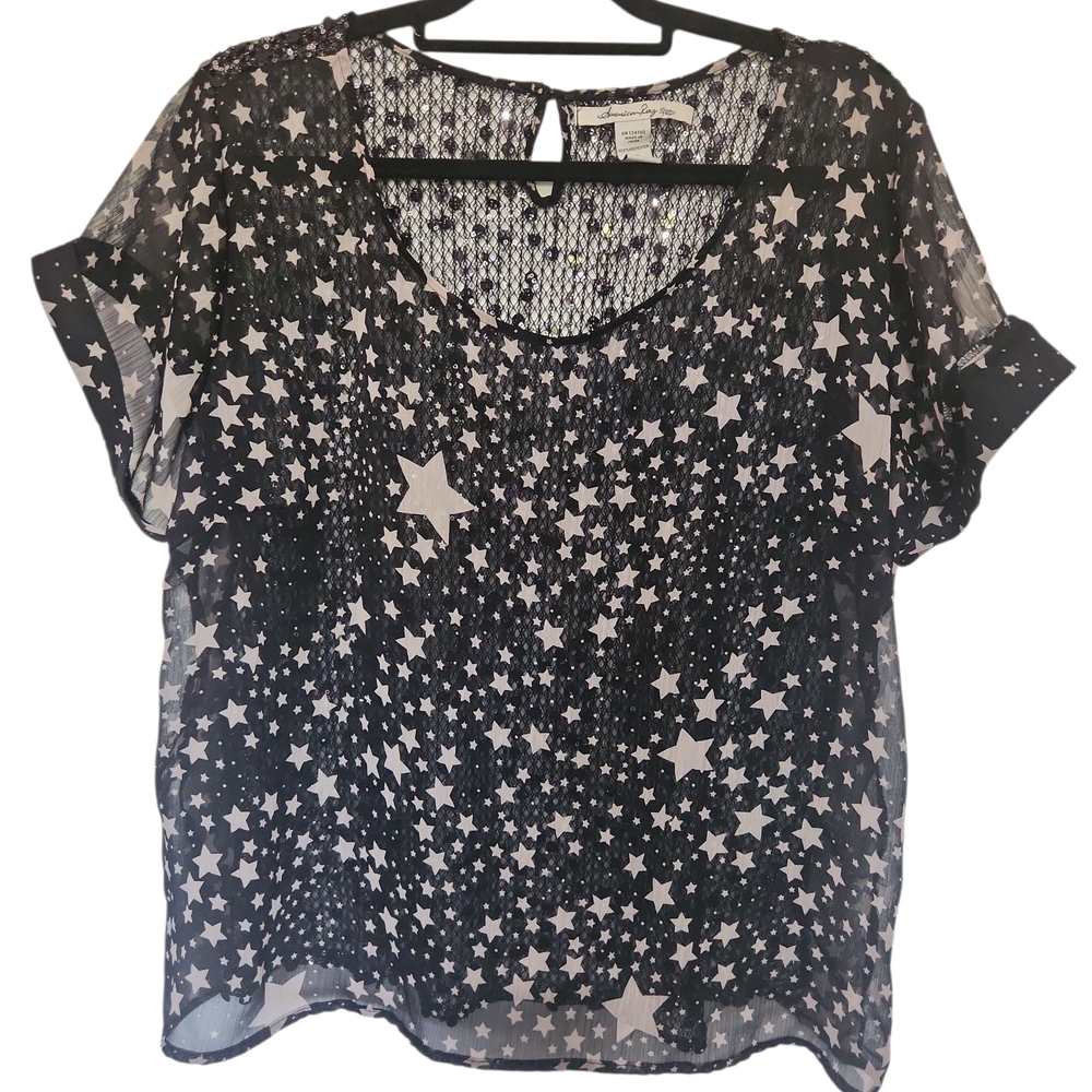 American Rag Black Star Sequin Blouse